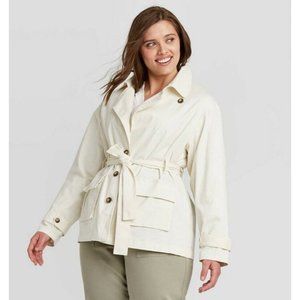 Ava Viv Women's Plus Size XXL Long Sleeve Blazer Utility Jacket Ivory Cream 2X
